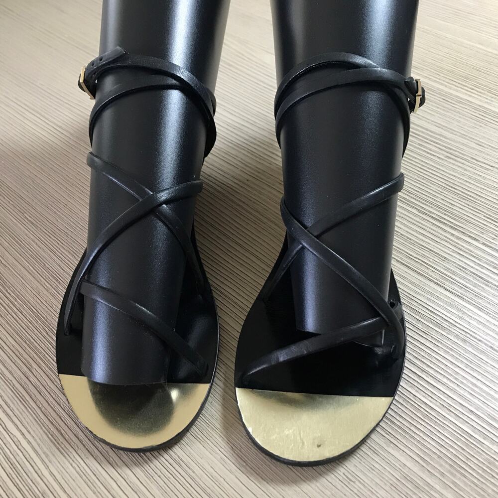 CHANEL Black Beige Two-Tone CC Logo Flat Sandal Size 37 Italy - Picture 8 of 14